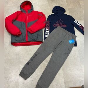 Boys COLUMBIA/ADIDAS Winter Coat..Sweatpants & Hoodie Shirt, sz XL (18/20)